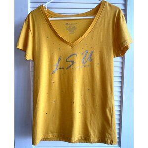 Colosseum LSU Women's Yellow V-Neck Shirt With Small Rhinestones XL fits like L
